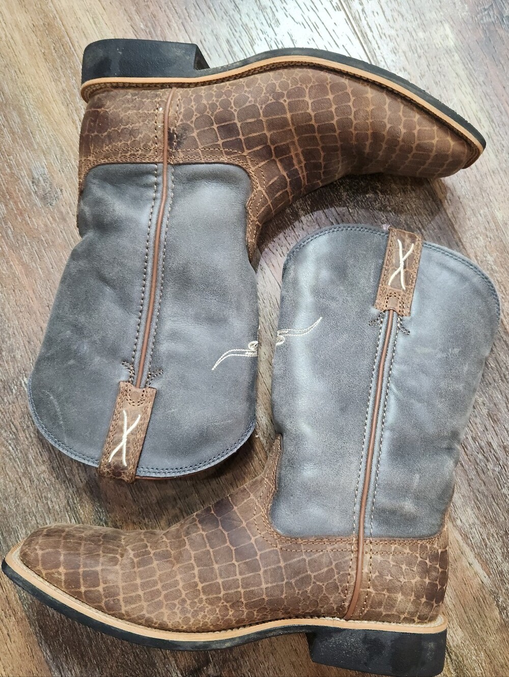 Twisted X Kids Top Hand Western Boots Caiman Print Blue Youth 4.5M YTH0017